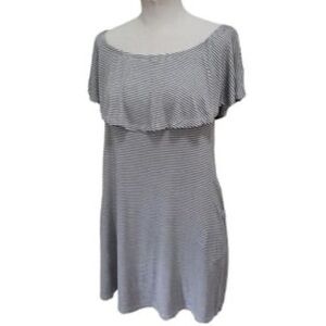 😾 🐠Soprano jersey dress off shoulder stripes black light gray small CLEARANCE